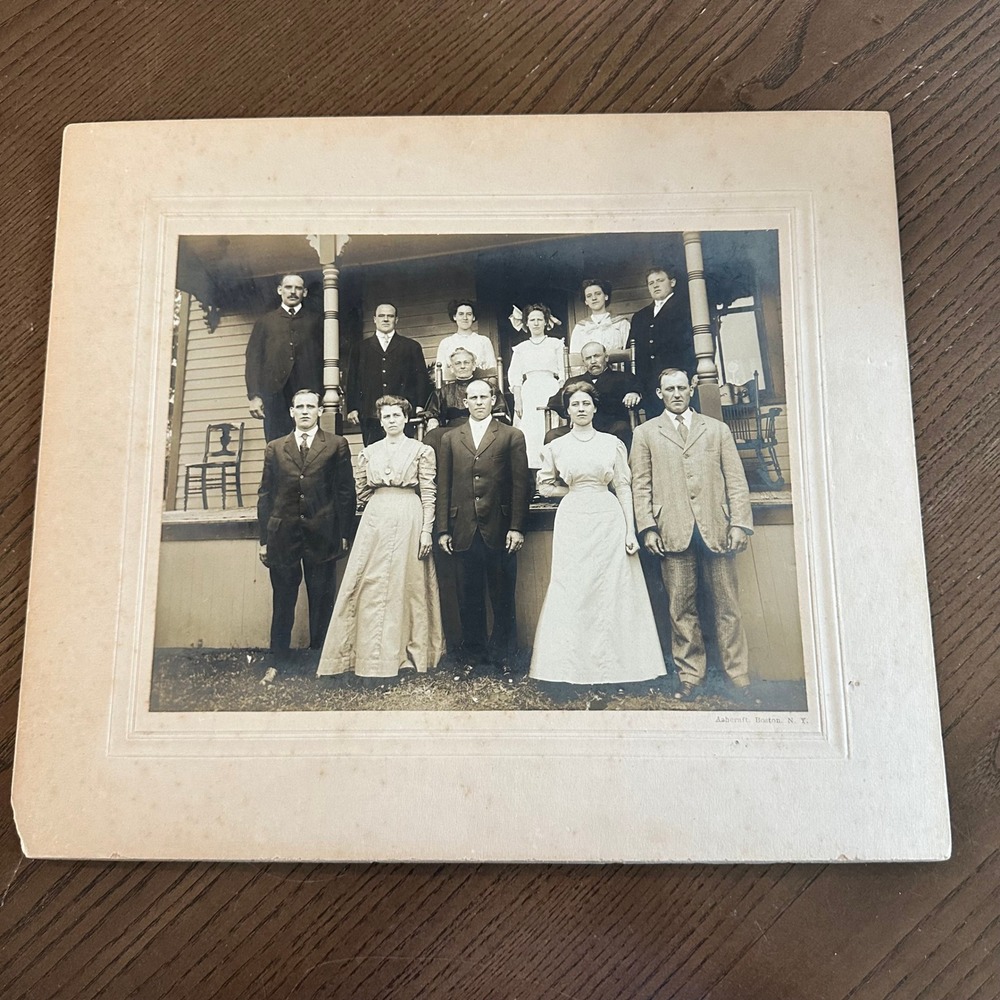 Antique Family Portrait Photo Ashcraft Boston NY Edwardian Porch Group 12x14